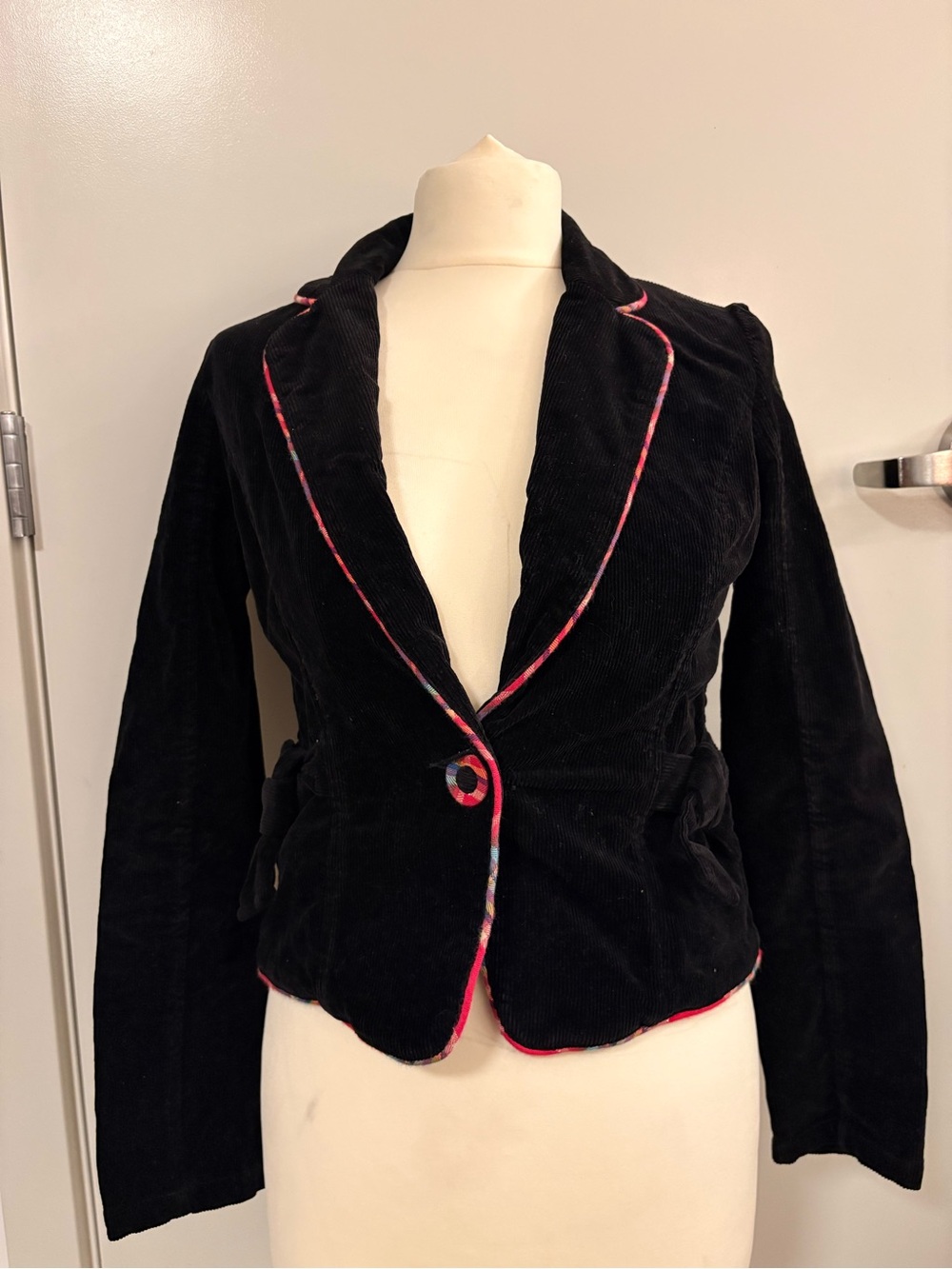 Hello Kitty Preppy Girl Black Corduroy Blazer – Tartan Trim – Size M